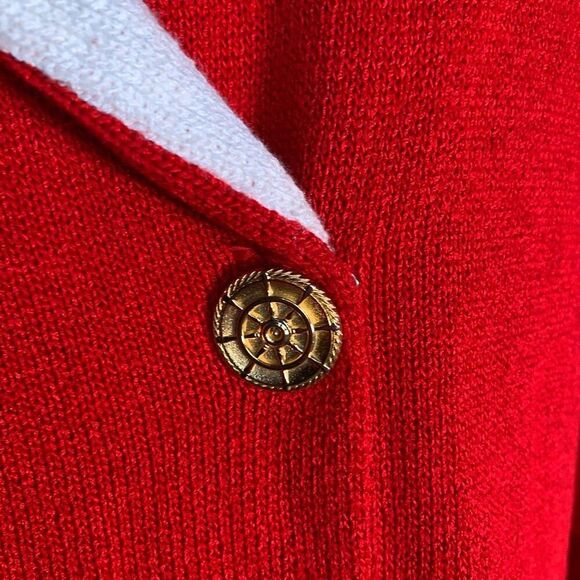 Vintage Red Double-Breasted Knit Cardigan Braided Trim Exaggerated Collar Plus - Picture 9 of 11